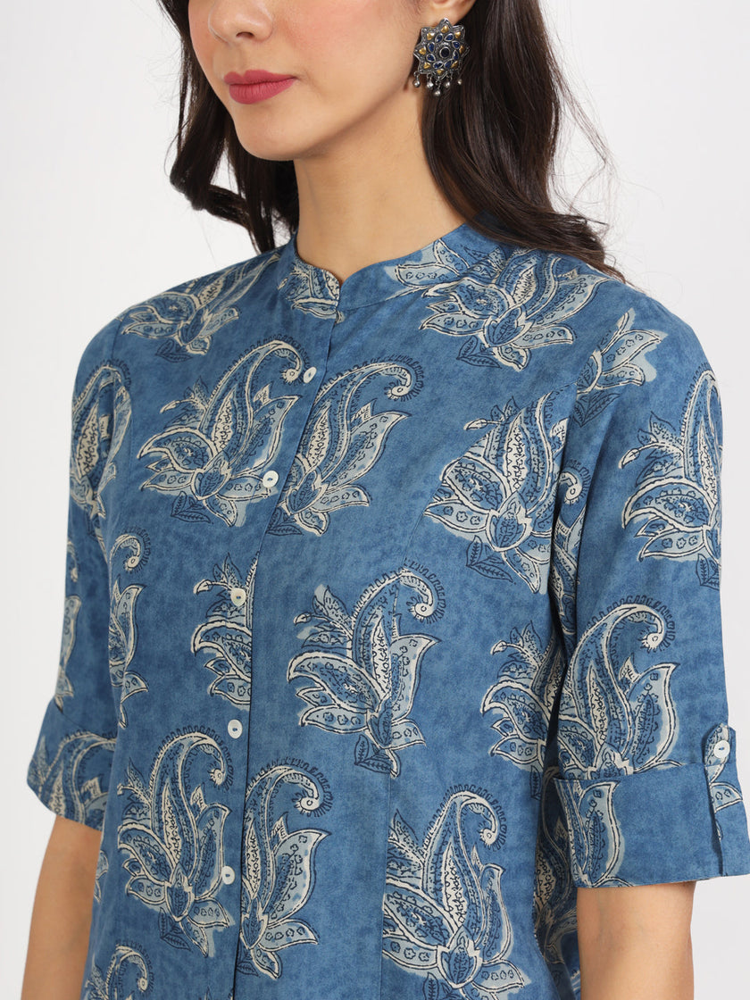 Divena Blue Floral Printed Rayon Top