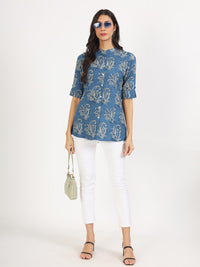 Divena Blue Floral Printed Rayon Top