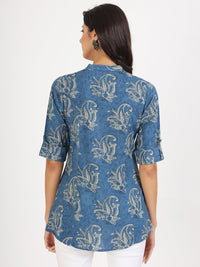 Divena Blue Floral Printed Rayon Top