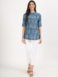 Divena Blue Floral Printed Rayon Top