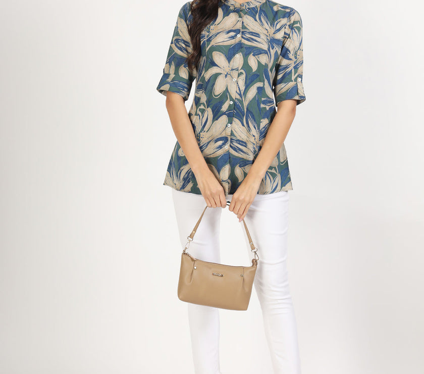 Divena Green Blue Floral Printed Rayon Top