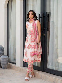 Divena Pink Floral Printed Cotton Straight Fit Kurta Pant Set