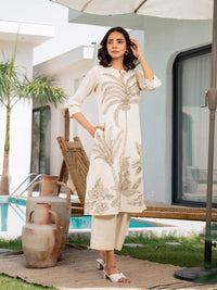 Divena Offwhite  Floral Printed Cotton A-line Fit Kurta Pant Set