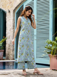 Divena Sky Blue Floral Printed  A-Line Rayon Kurta Set