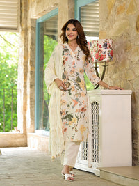 Divena Cream Floral Printed  Straight Cotton Kurta Set