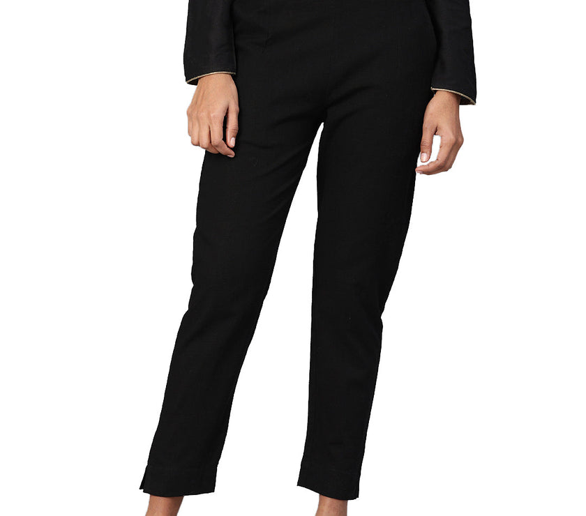 Divena Women Black Straight Fit Solid Regular Trousers