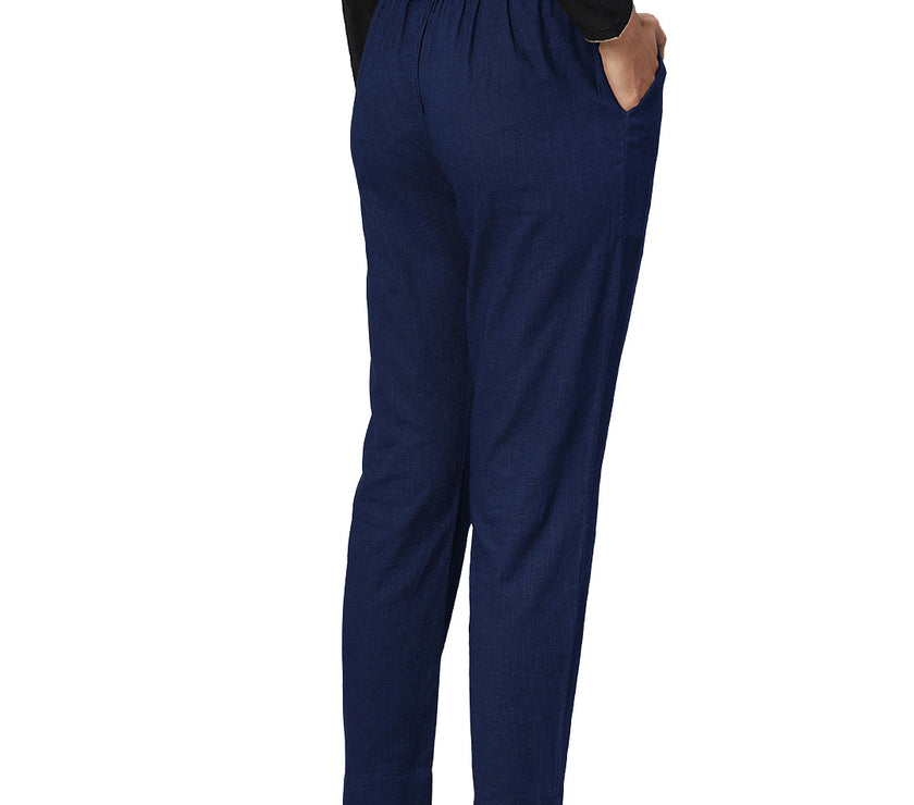 Divena Women Navy Blue Straight Fit Solid Regular Trousers