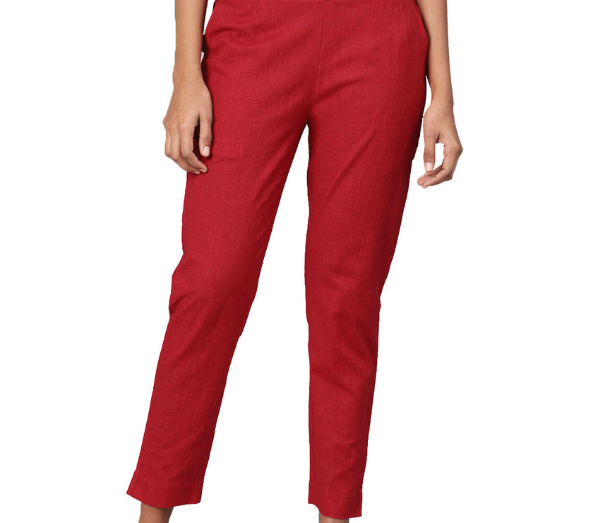 Divena Women Maroon Straight Fit Solid Regular Trousers