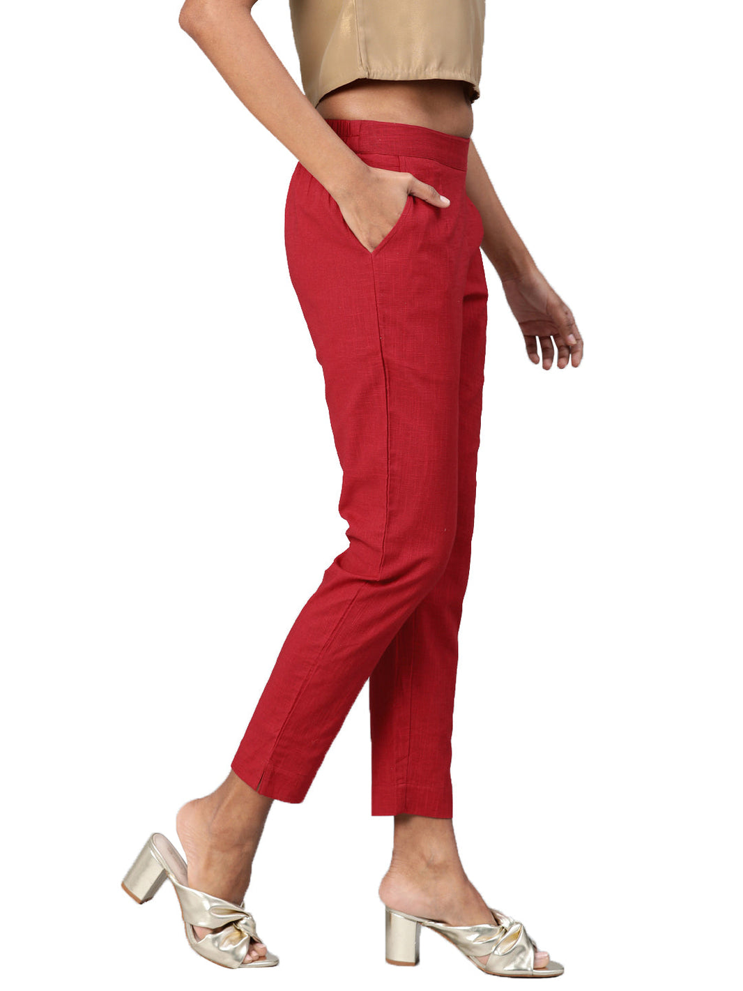 Divena Women Maroon Straight Fit Solid Regular Trousers