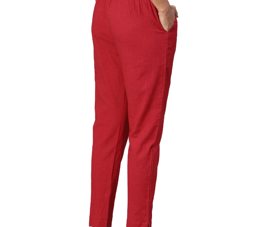 Divena Women Maroon Straight Fit Solid Regular Trousers