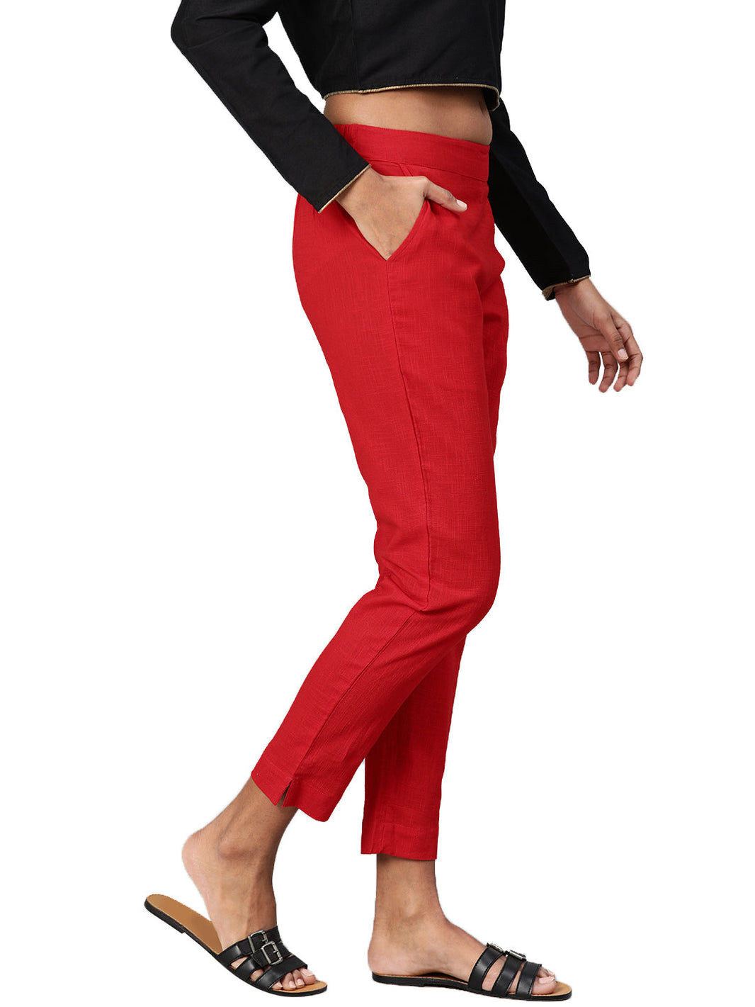 Divena Women Red Straight Fit Solid Regular Trousers