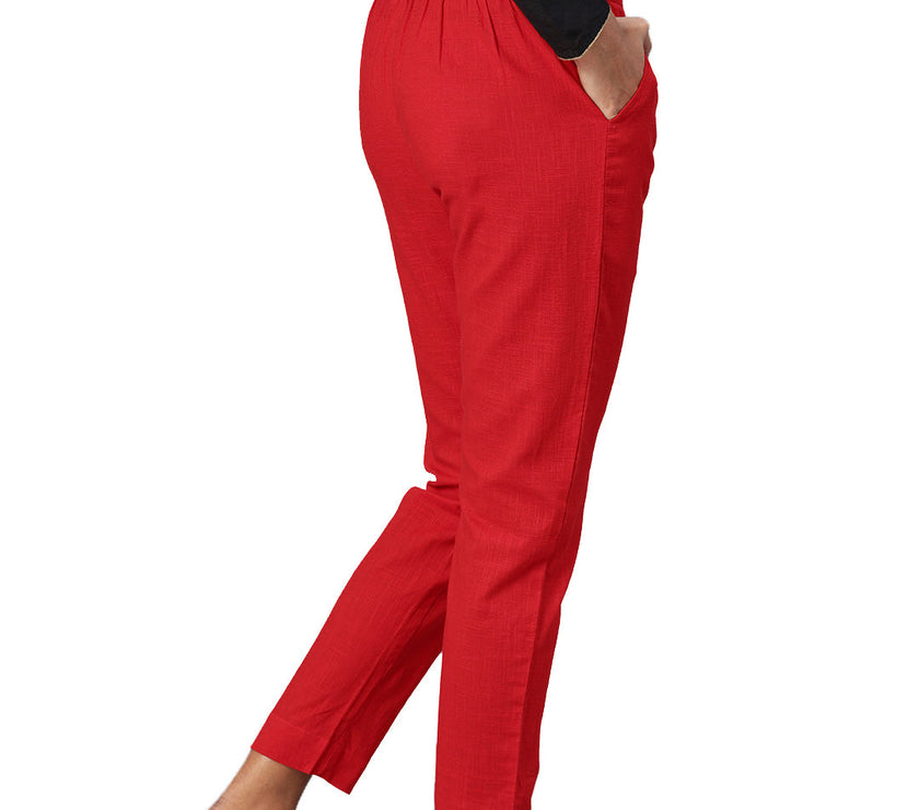 Divena Women Red Straight Fit Solid Regular Trousers