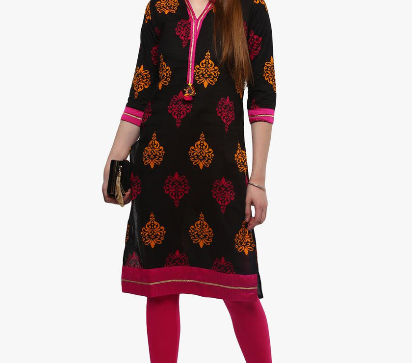 Divena Printed Black cotton Kurti - divena world