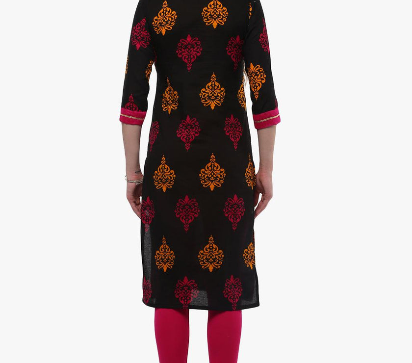 Divena Printed Black cotton Kurti - divena world