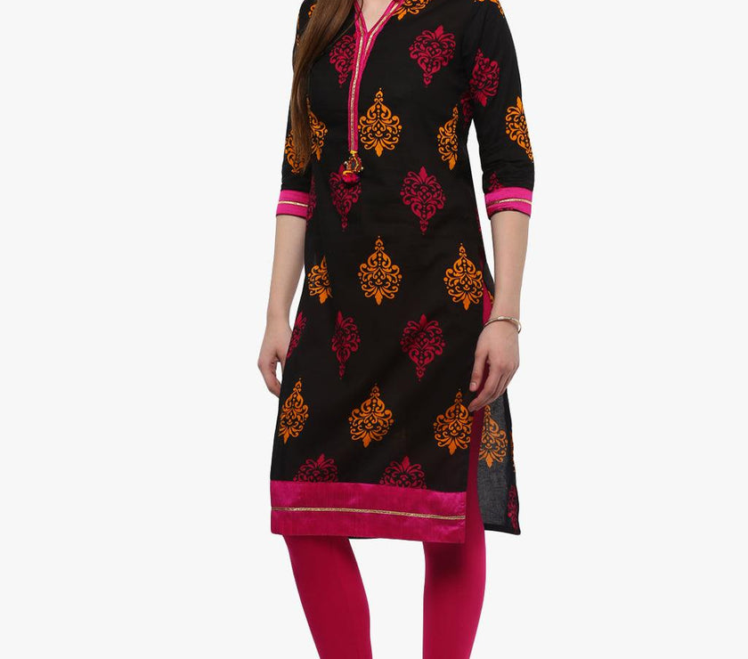 Divena Printed Black cotton Kurti - divena world