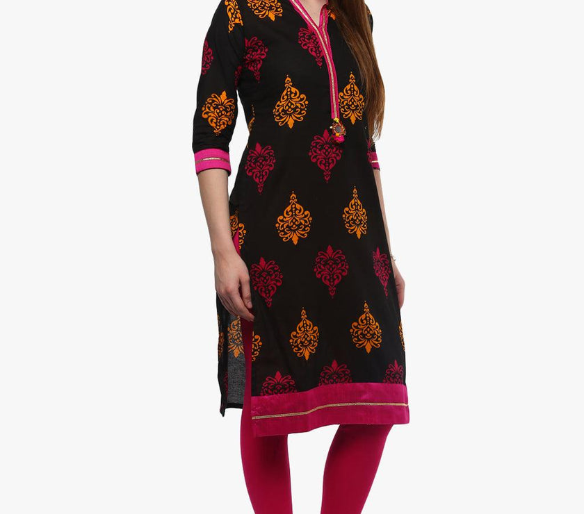 Divena Printed Black cotton Kurti - divena world