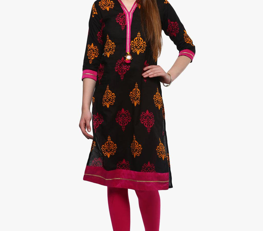 Divena Printed Black cotton Kurti - divena world