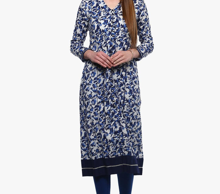 Divena Indigo Blue Front Open Kurti - divena world