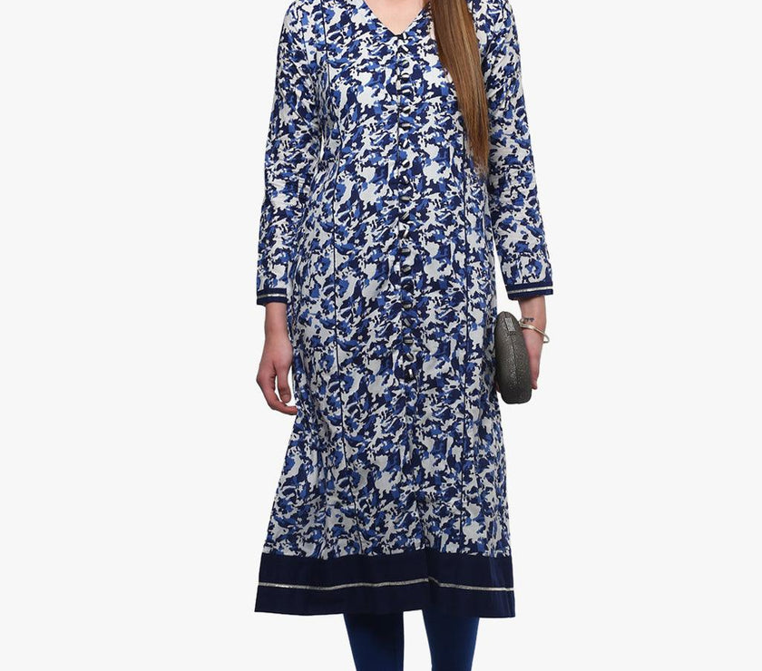 Divena Indigo Blue Front Open Kurti - divena world