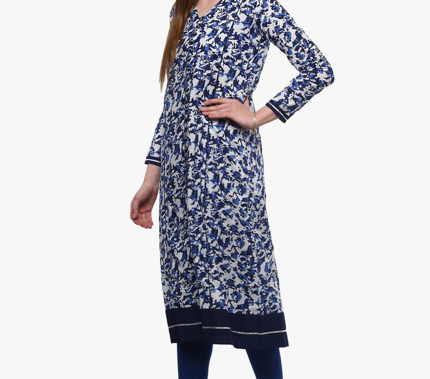 Divena Indigo Blue Front Open Kurti - divena world