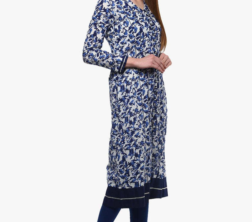 Divena Indigo Blue Front Open Kurti - divena world