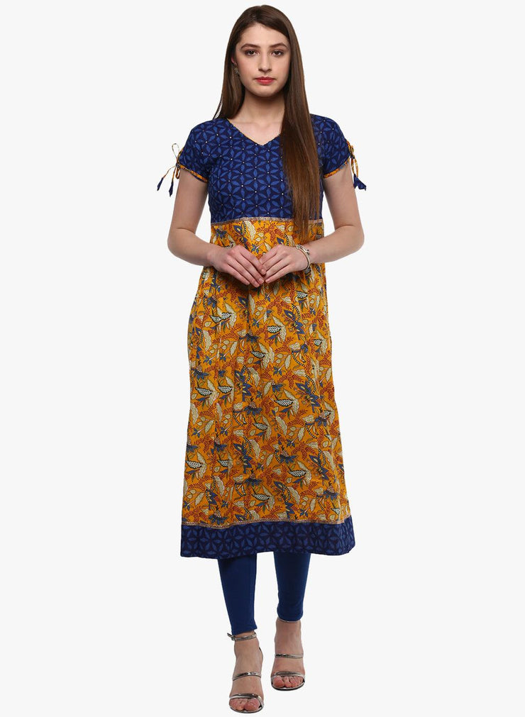 Divena Gorgeous Blue And Mustard Anarkali - divena world