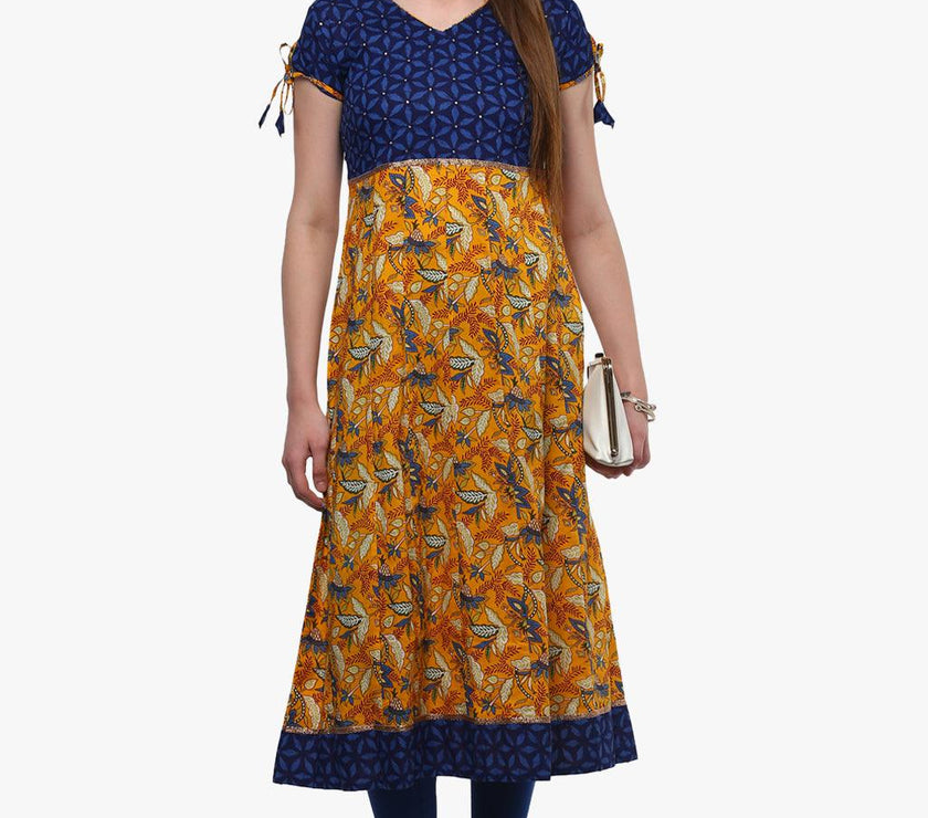 Divena Gorgeous Blue And Mustard Anarkali - divena world