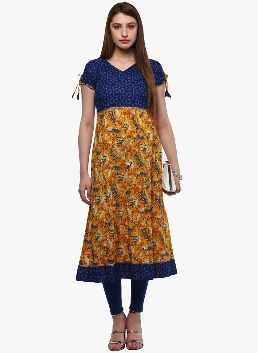 Divena Gorgeous Blue And Mustard Anarkali - divena world