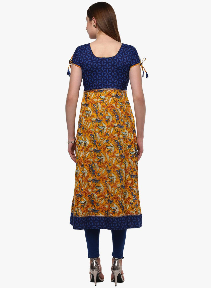 Divena Gorgeous Blue And Mustard Anarkali - divena world