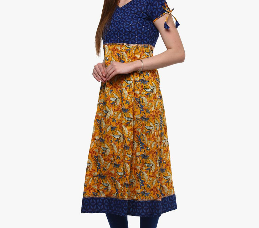 Divena Gorgeous Blue And Mustard Anarkali - divena world