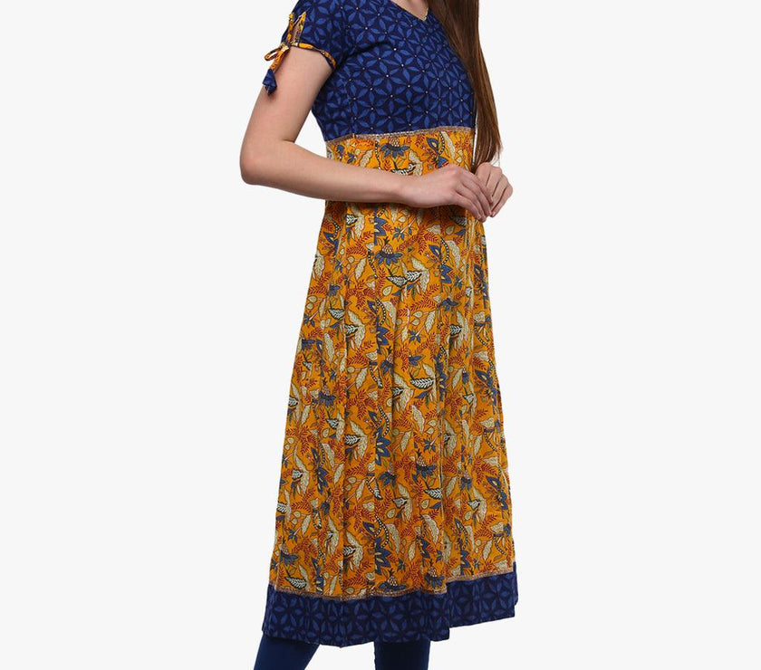 Divena Gorgeous Blue And Mustard Anarkali - divena world