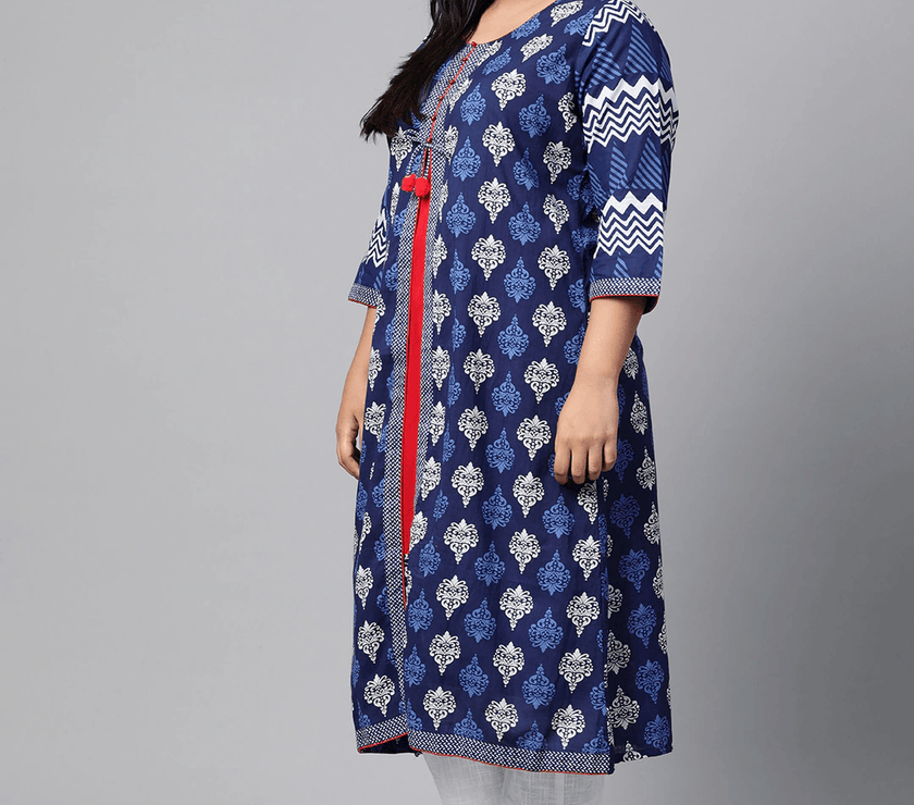 Divena Blue Cotton & Rayon A-line Kurti - divena world