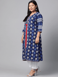 Divena Blue Cotton & Rayon A-line Kurti - divena world