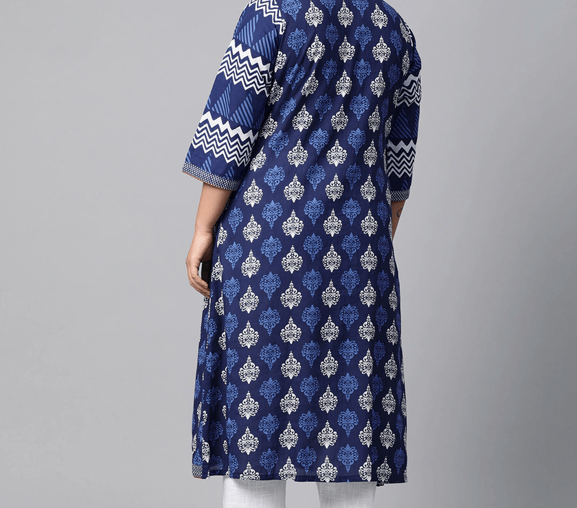 Divena Blue Cotton & Rayon A-line Kurti - divena world