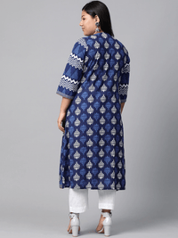 Divena Blue Cotton & Rayon A-line Kurti - divena world