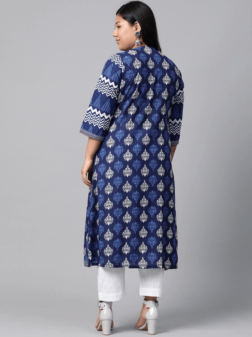 Divena Blue Cotton & Rayon A-line Kurti - divena world