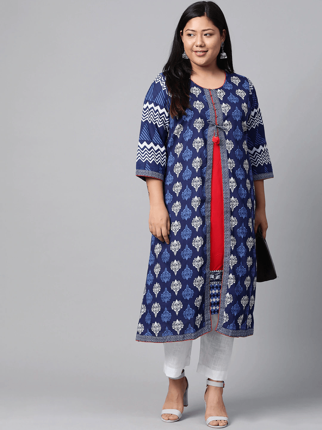 Divena Blue Cotton & Rayon A-line Kurti - divena world