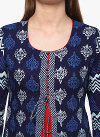 Divena Blue Cotton & Rayon A-line Kurti - divena world