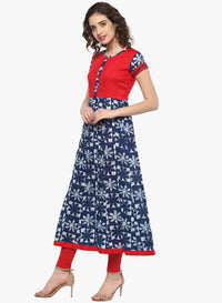 Divena Indigo Blue Printed Cotton Anarkali - divena world