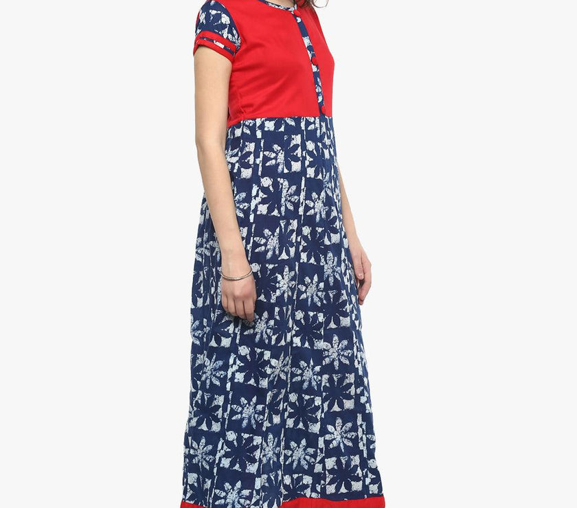 Divena Indigo Blue Printed Cotton Anarkali - divena world