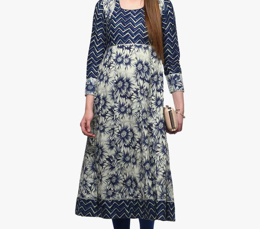 Divena Indigo Printed Anarkali - divena world