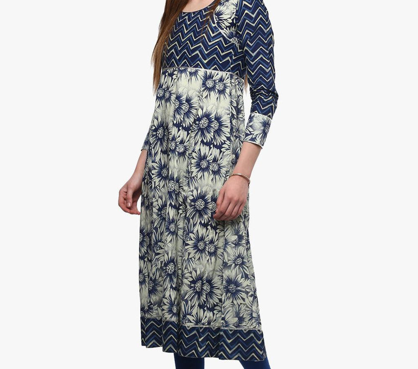 Divena Indigo Printed Anarkali - divena world