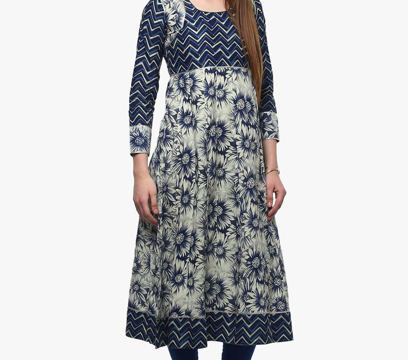 Divena Indigo Printed Anarkali - divena world