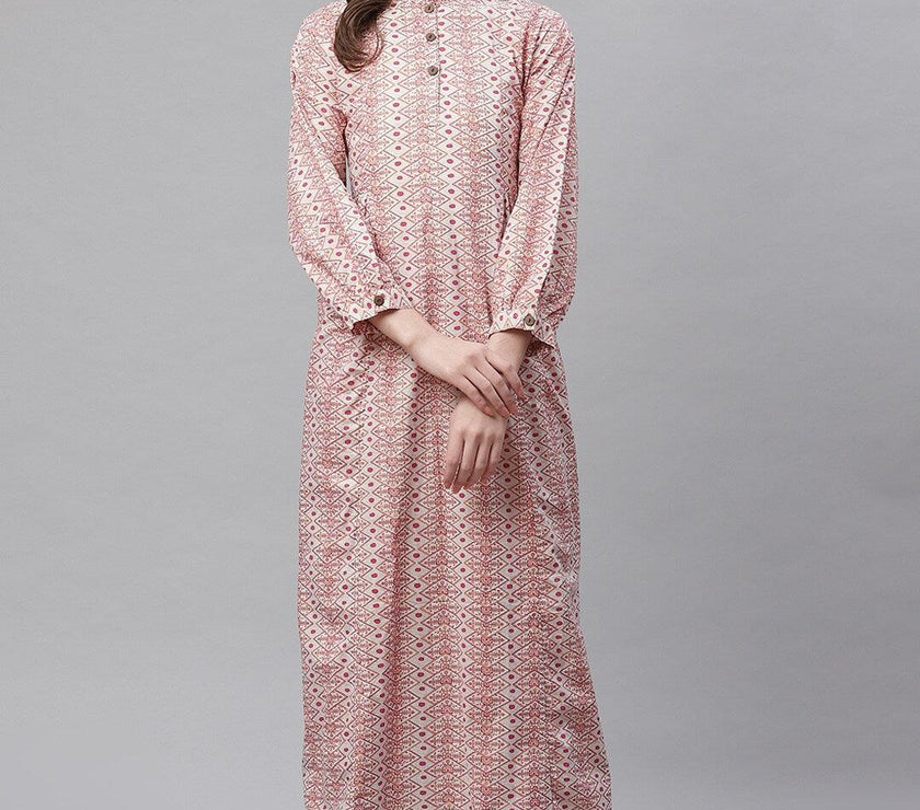 Divena White Peach Maxi Style Kurta - divena world