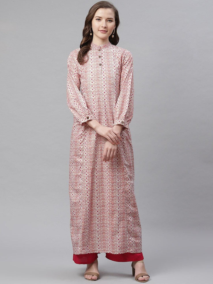 Divena White Peach Maxi Style Kurta - divena world