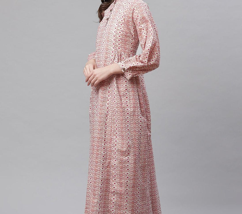 Divena White Peach Maxi Style Kurta - divena world