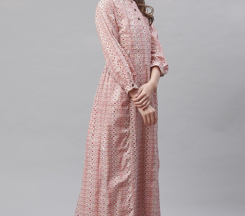 Divena White Peach Maxi Style Kurta - divena world