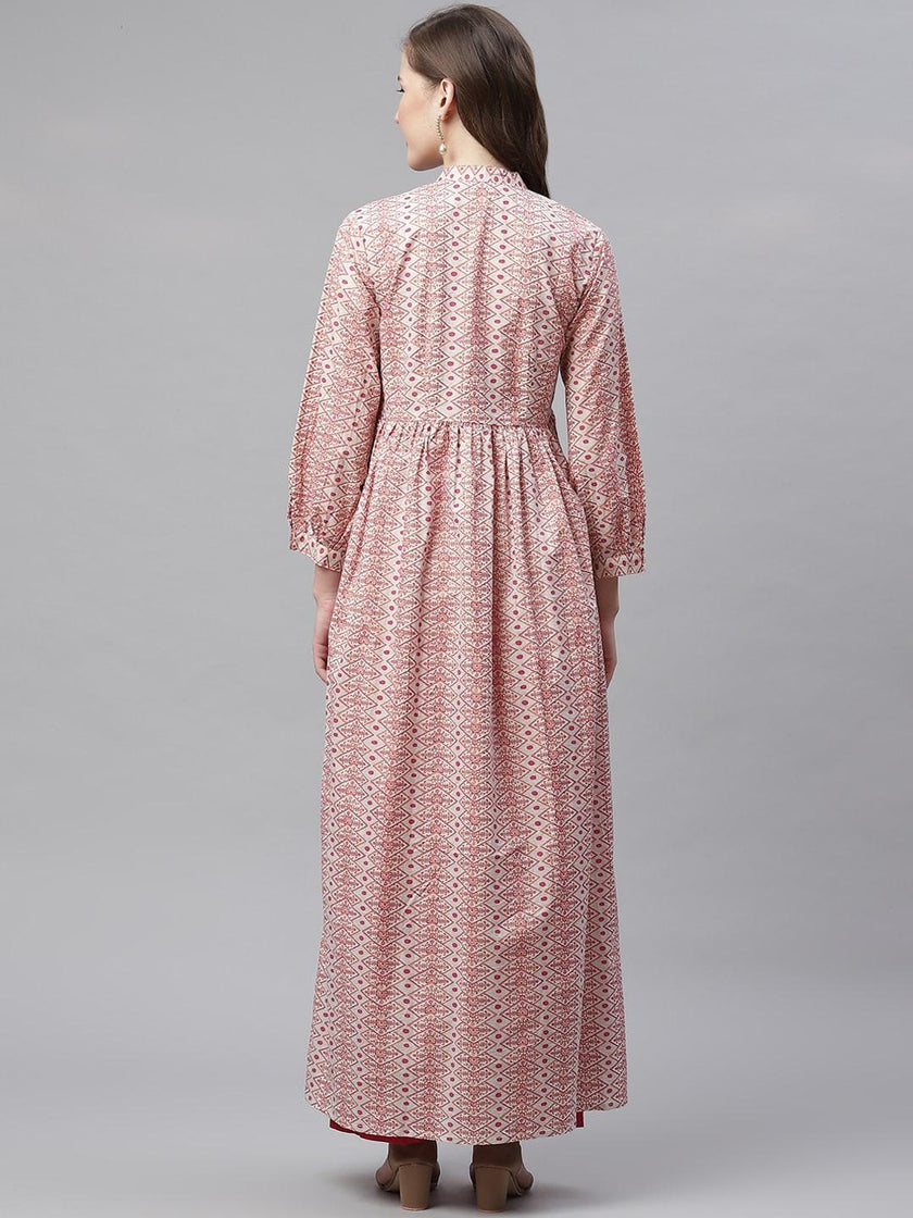 Divena White Peach Maxi Style Kurta - divena world