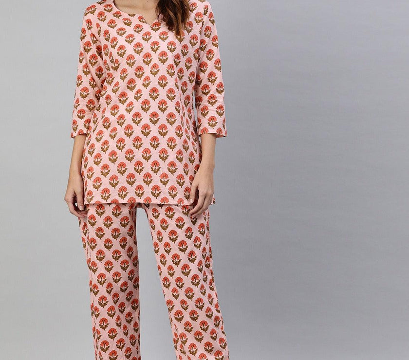 Divena Pink Cotton Loungewear /Nightwear Set - divena world