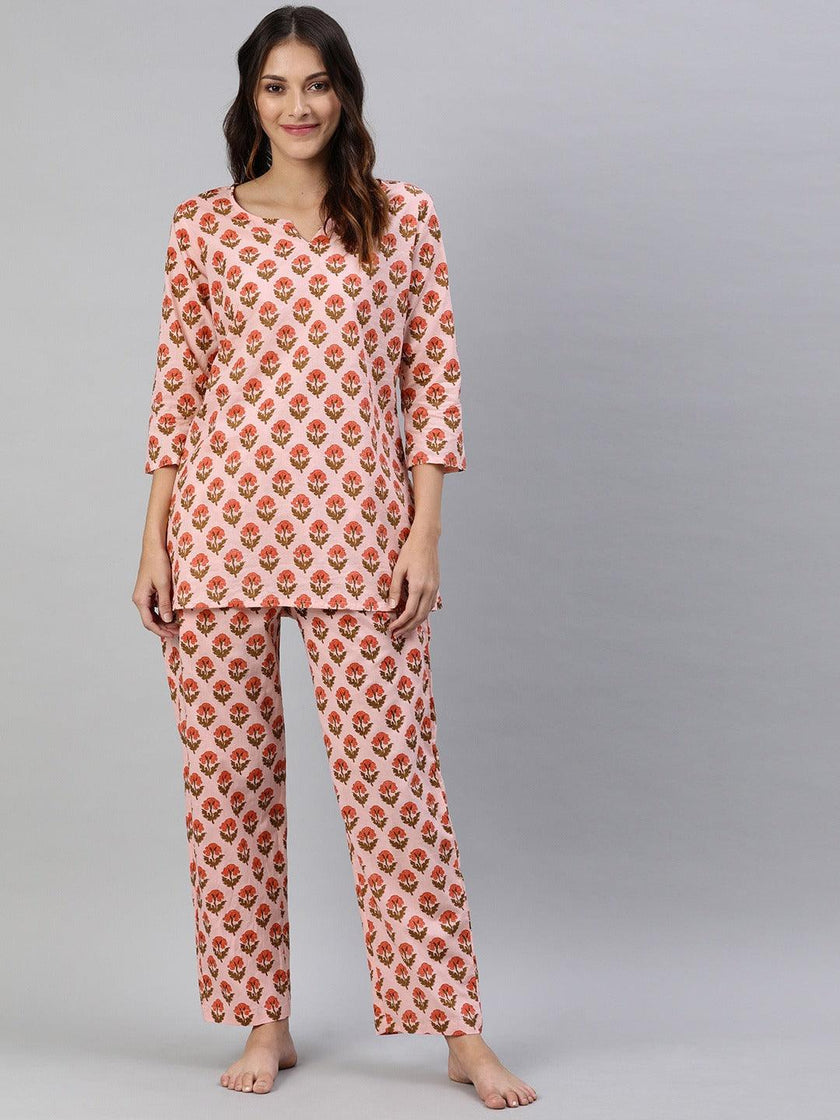 Divena Pink Cotton Loungewear /Nightwear Set - divena world